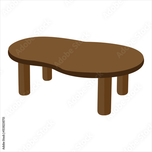 Kidney-Shaped Wooden Table Vector – Unique Organic Coffee Table Design Illustration, Brown Minimalist Flat Furniture for Living Room Decor, Interior, Office, Lounge or Modern Home Setup

