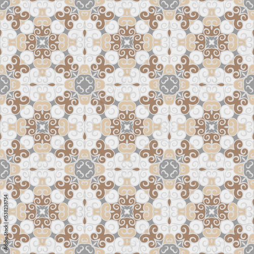 Creative color abstract geometric pattern in white beige brown gray, vector seamless, can be used for printing onto fabric, interior, design, textile.