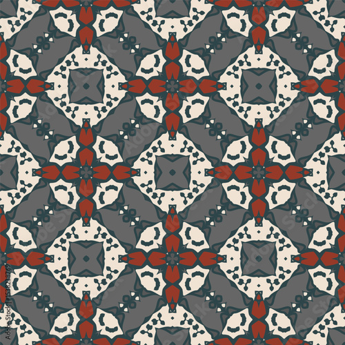 Creative color abstract geometric pattern in white gray black red, vector seamless, can be used for printing onto fabric, interior, design, textile.