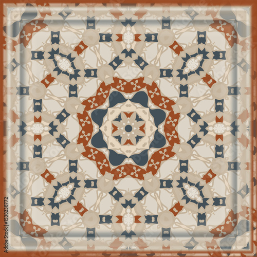 Creative style abstract geometric pattern in beige orange blue, vector seamless, can be used for printing onto fabric, interior, design, textile. Frame.