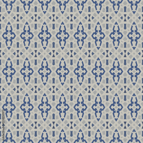 Horizontal seamless pattern in beige blue. Ethnic textile print. Vector fashion background.  Ribbons.