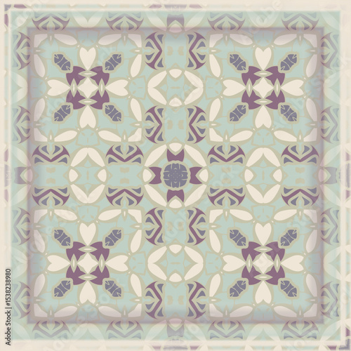 Creative color abstract geometric pattern in beige blue violet, vector seamless, can be used for printing onto fabric, interior, design, textile. Frame.