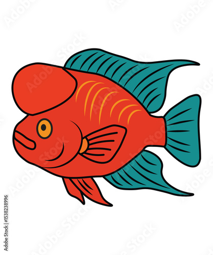Red and Teal Flowerhorn Fish Illustration