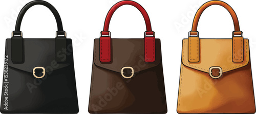 Handbags Vector Illustration. Set of Three Stylish Women's Bags.