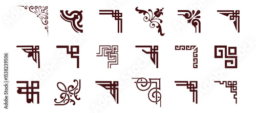 Decorative corner frames doodle set. Vintage decorative angle border. 
Wedding design elements, flower decoration. Hand-drawn vector illustration isolated on white background