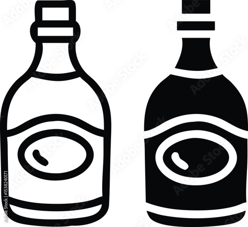 Minimalist Line Drawing of Vintage Liquor Bottle Icon – Black and White Vector Illustration
