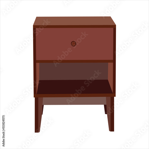 Modern Wooden Nightstand with Single Drawer and Open Shelf, Minimalist Bedside Table for Bedroom Storage, Isolated on White Background Illustration

