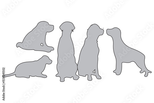 A collection of dog silhouettes in various poses and breeds. Perfect for pet lovers, veterinarians, or dog trainer. animal, canine, domestic, cute, friendly, loyal, companion