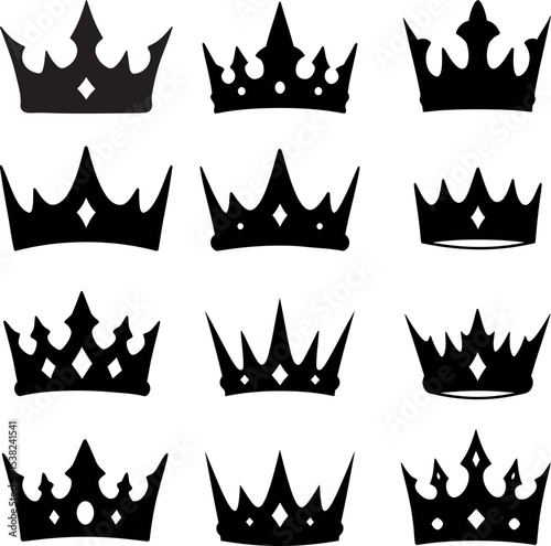 Crown Icons Set: Royal, King & Queen Silhouette Collection

