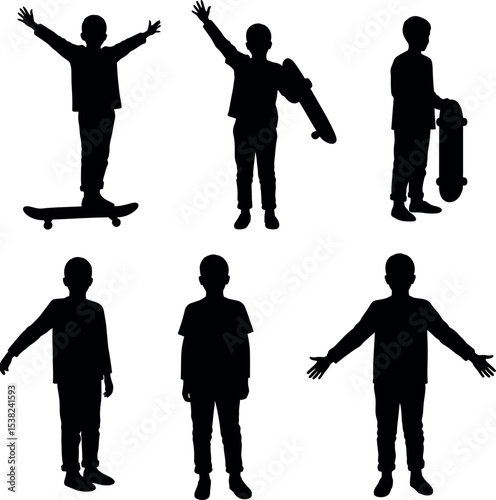 Boy Skateboarder Silhouettes: Kids Skateboarding Tricks & Poses

