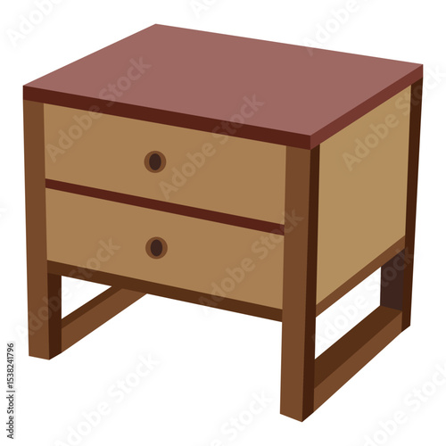 Modern Wooden Nightstand with Two Drawers, Minimalist Bedside Table for Bedroom Storage, Contemporary Furniture Isolated on White Background Illustration


