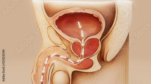 Conceptual 3D medical animation of prostate and bladder anatomy