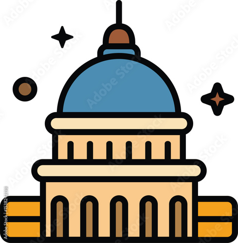 Capitol Building icon. Stylized dome of the US Capitol in Washington D.C. for the 'A Capitol Fourth' Independence Day celebration. Flat outline vector.