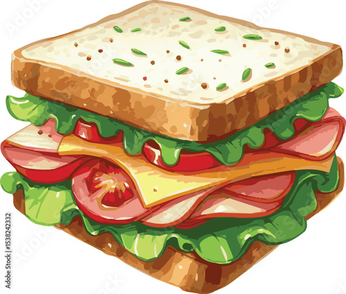 Vector watercolor painted illustration of a sandwich
