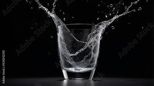 Refreshing, clear liquid pours into a glass, creating a cool splash of water and ice