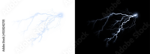 A thunder, overlay, lightning, storm, electric PNG. This thunder, lightning effect, creates a unique transparent PNG. Use it as an overlay for a dramatic weather scene.