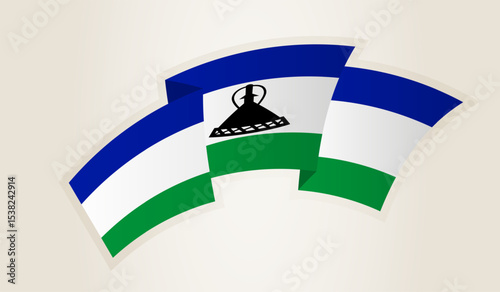 Lesotho Flag in Abstract Ribbon Shape, National Symbol of the Lesotho.