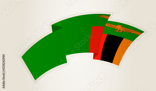 Zambia Flag in Abstract Ribbon Shape, National Symbol of the Zambia.