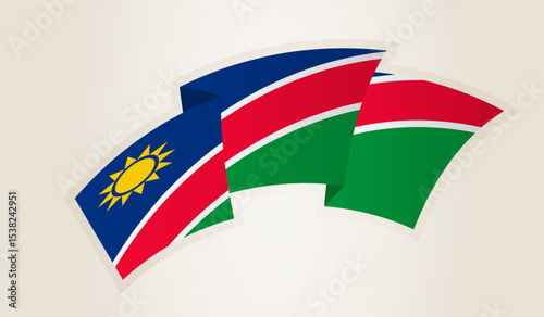 Namibia Flag in Abstract Ribbon Shape, National Symbol of the Namibia.