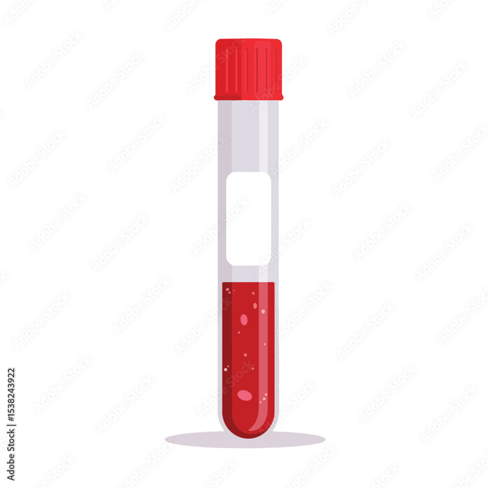Transparent test tube filled with blood on white background, medical concept Transparent test tube filled with blood on white background, medical concept