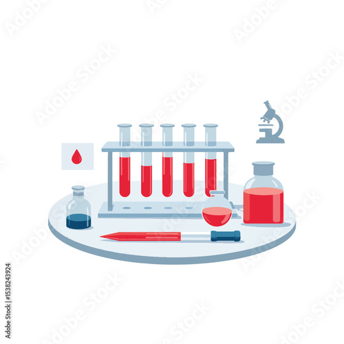 Medical laboratory equipment for blood tests on white surface, precision