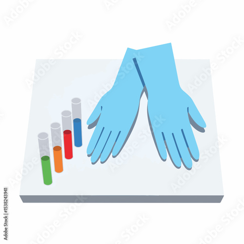 Medical gloves and test tubes on table, laboratory preparation