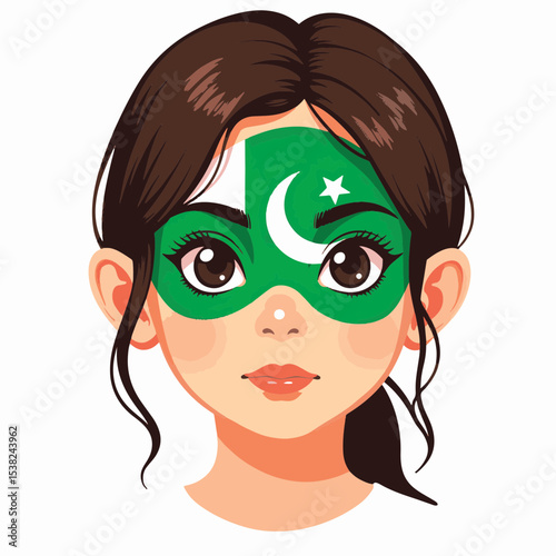 Girl with Pakistani flag face paint, vibrant cultural expression