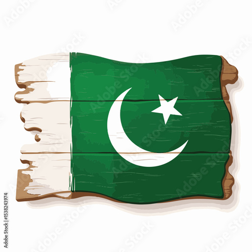 Flag of Pakistan displayed on wooden board, national pride