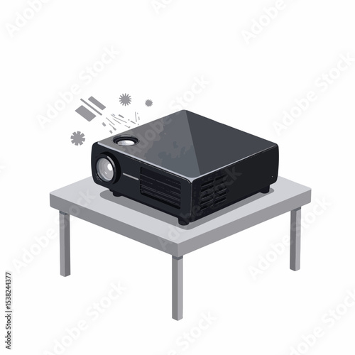 Sleek overhead projector on minimalist table, modern technology concept