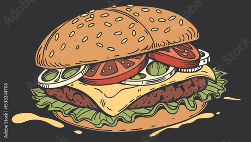 big hamburger on a black background