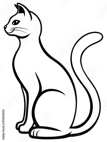 Sleek White cat sitting vector in minimalist style, perfect for pet-themed designs or elegant branding elements.