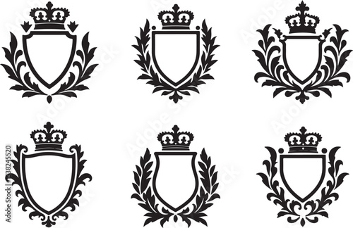 Royal Crest and Heraldic Emblem Collection – Black and White

Vintage Crown Shield Icons Set – Heraldry Design

Monochrome Coat of Arms with Crowns and Shields