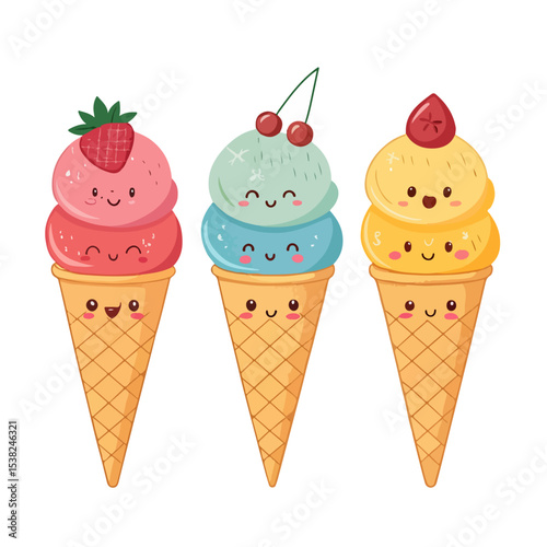 Colourful Ice Cream Cones Vector Collection