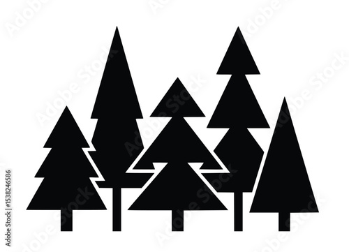 Majestic evergreen forest silhouette graphic design featuring stylized trees perfect for nature logos cards prints and websites