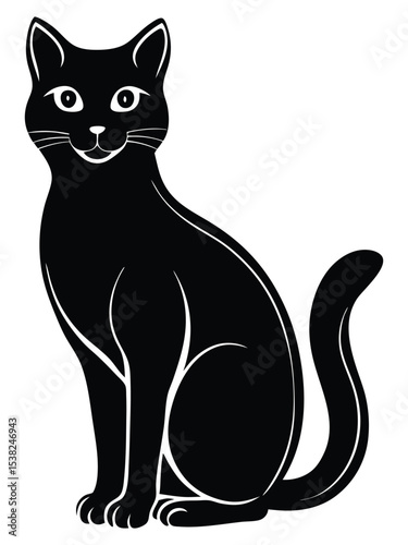 Graceful black cat sitting upright, with expressive eyes and clean lines ideal for logos, posters, or digital decor.