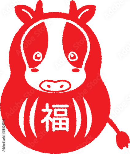 丑年の干支だるまハンコ風イラスト