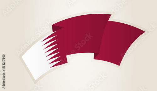 Qatar Flag in Abstract Ribbon Shape, National Symbol of the Qatar.