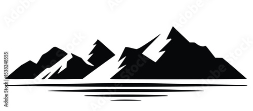 Majestic Peak Silhouette Artwork: A striking black and white mountain range design ideal for logos, prints, and outdoor branding.