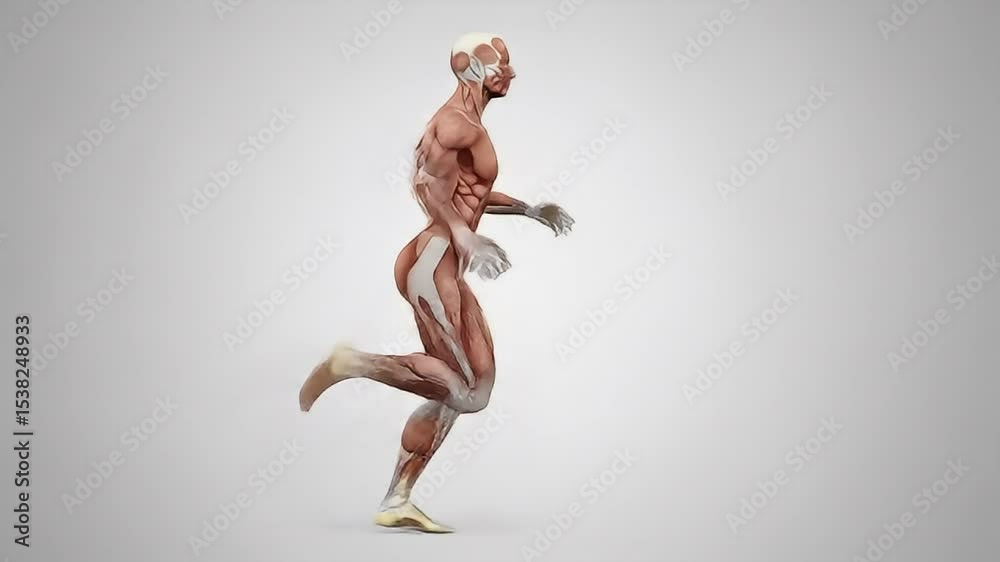 Human Body 3D Muscle System in Motion Animation Depicting Fitness and Strength Training