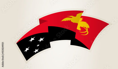 Papua New Guinea Flag in Abstract Ribbon Shape, National Symbol of the Papua New Guinea.