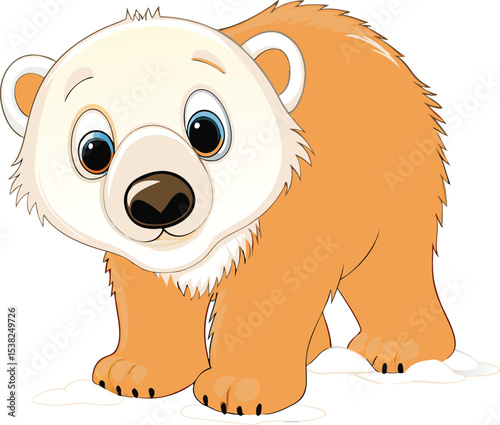 Cute cartoon polar bear cub looking towards the viewer