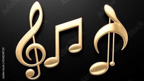 Golden treble clef with musical notes 3D gold music symbol icon design