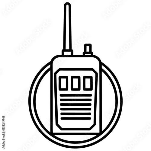 Walkie-talkie with antenna in black outline inside circle