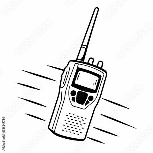Handheld walkie-talkie radio in action line drawing