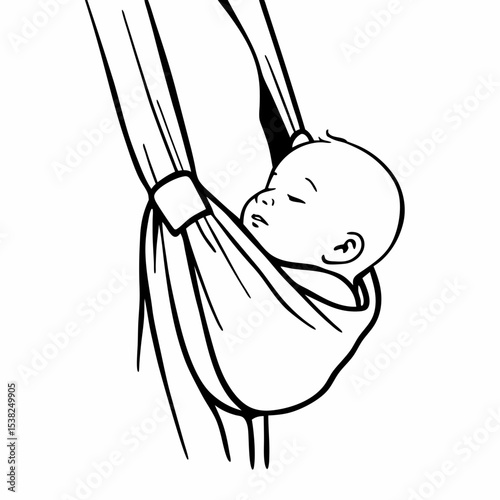 Newborn resting in sling on caregiver’s shoulder sketch