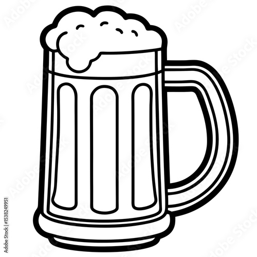 Beer mug with foam in black and white outline style