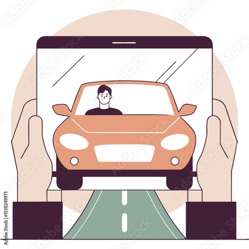  Smartphone screen showing car on road with driver illustration