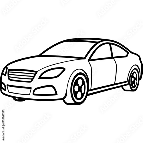 Modern sedan car in black and white outline style