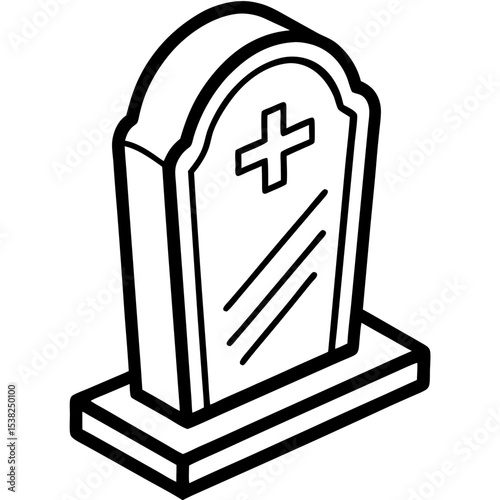 Simple tombstone illustration with cross in black outline