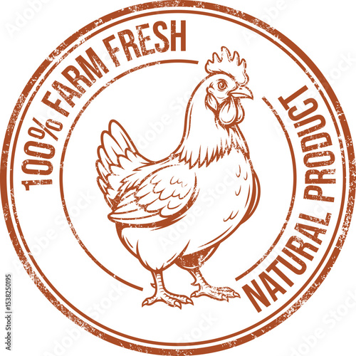 Farm Fresh Chicken. Natural Product. Vector Stamp.